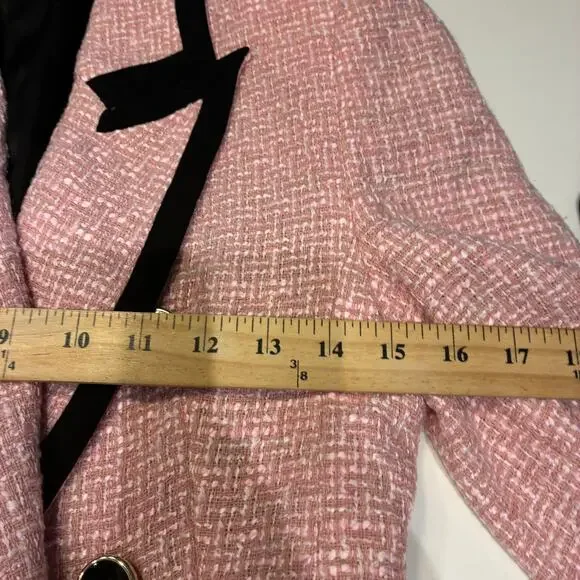 Zara Pink Tweed Double Breasted Structured Blazer XS - Picture 4 of 9